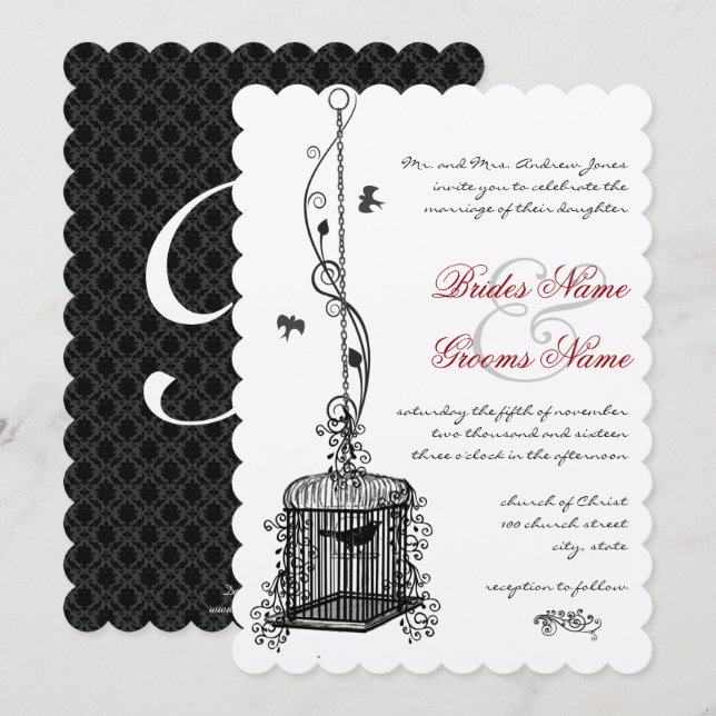 Victorian Birdcage Red Boho Wedding Invitations (Front/Back)