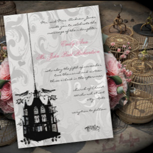 Victorian Birdcage Silver & Pink Wedding Invite