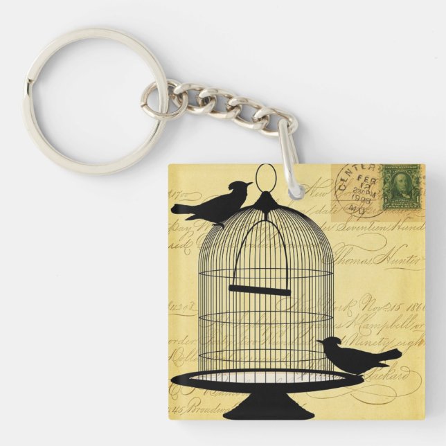 Victorian Birdcage Yellow Acrylic Keychain (Front)