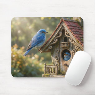 Victorian Birdhouse with Bluebirds Mouse Mat