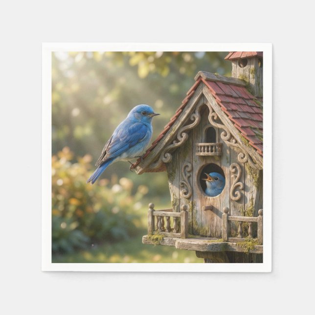 Victorian Birdhouse with Bluebirds Napkin (Front)