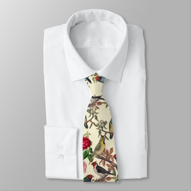 Victorian Birds and Roses Scrapbook Chintzy Retro Tie (Tied)