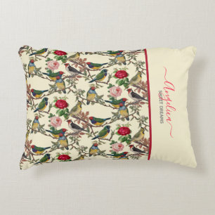 Victorian Birds and Roses Vintage Inspired Cream Decorative Cushion