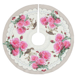Victorian Birds Roses Christmas Tree Skirt