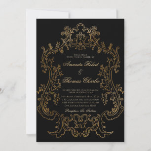 Victorian Black and Gold Wedding  Invitation