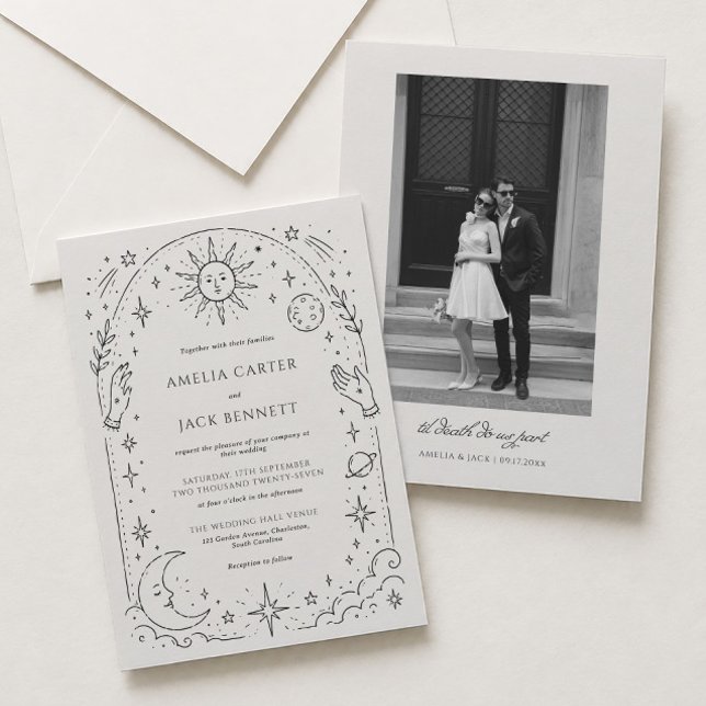 Victorian Black and Ivory Celestial Wedding  Invitation (Creator Uploaded)