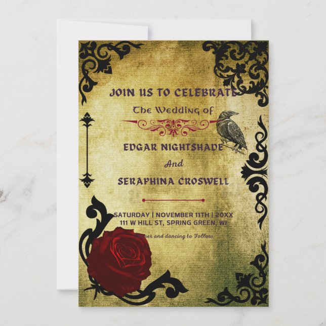 Victorian Black and Red Gothic Wedding Invitation (Front)