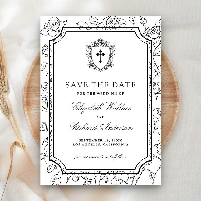 Victorian Black and White Catholic Wedding Save The Date (Creator Uploaded)