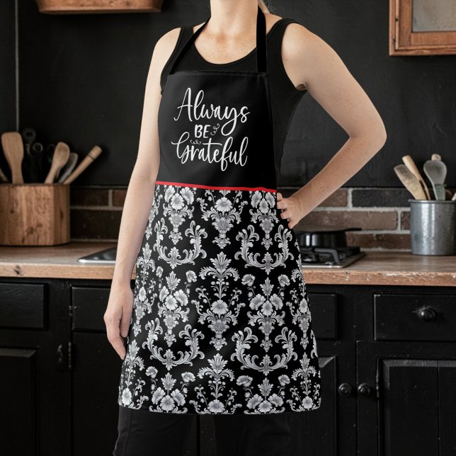 Victorian Black and White Damask Pattern Apron (Creator Uploaded)