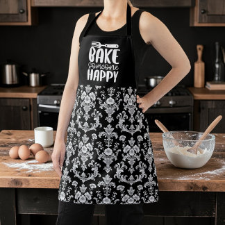 Victorian Black and White Damask Pattern Apron