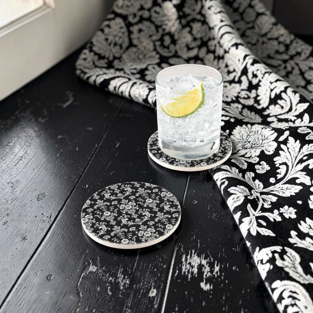 Victorian Black and White Damask Pattern Coaster (Creator Uploaded)