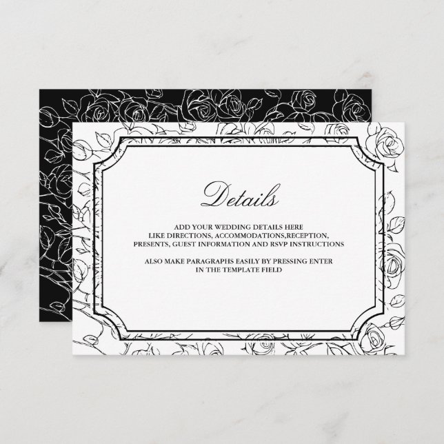 Victorian Black and White Line Art Wedding Details Enclosure Card (Front/Back)