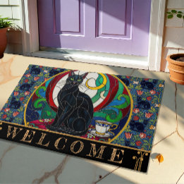 Victorian Black Cat Art Doormat, Vintage Cats Doormat