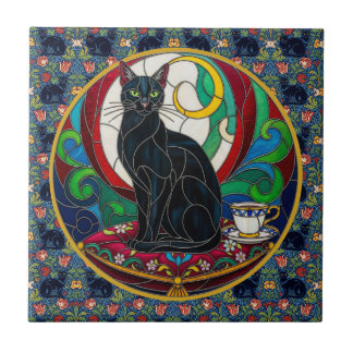 Victorian Black Cat Art Tiles, Vintage Cats Tile