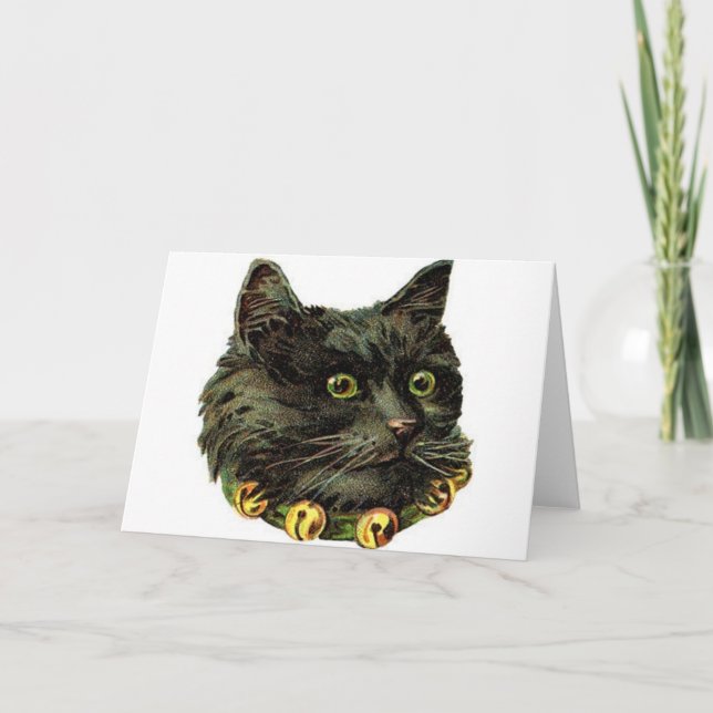 Victorian black cat with bell collar card (Front)