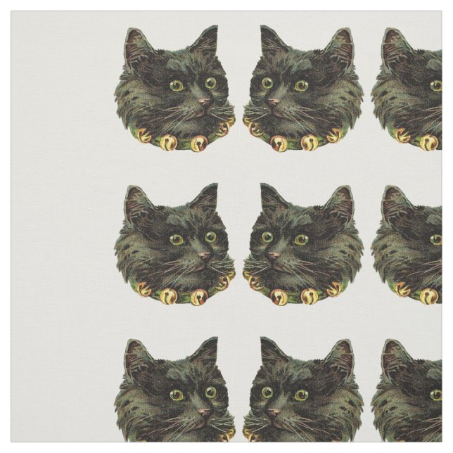 Victorian black cat with bell collar fabric (Swatch)