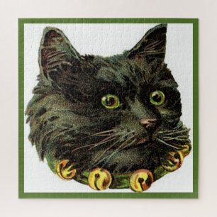 Victorian black cat with bell collar jigsaw puzzle