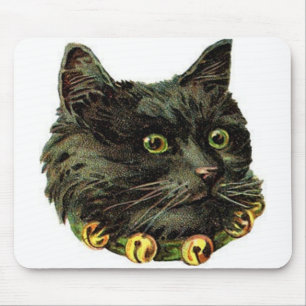 Victorian black cat with bell collar mouse mat