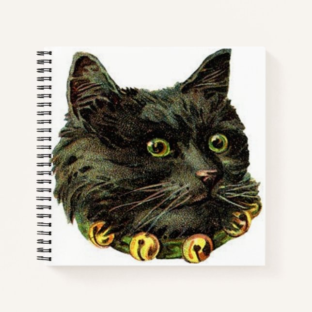 Victorian black cat with bell collar notebook (Front)