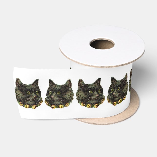 Victorian black cat with bell collar square satin ribbon (Spool)