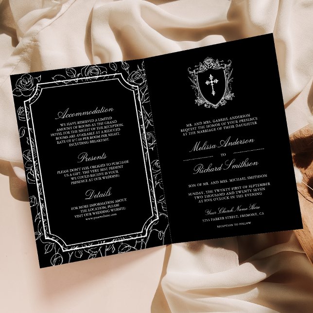 Victorian Black Catholic QR Code Wedding Invitation (Creator Uploaded)