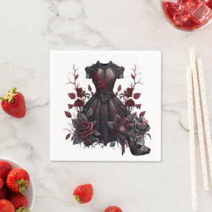 Victorian Black Dress   Antique Roses and Heels Napkin
