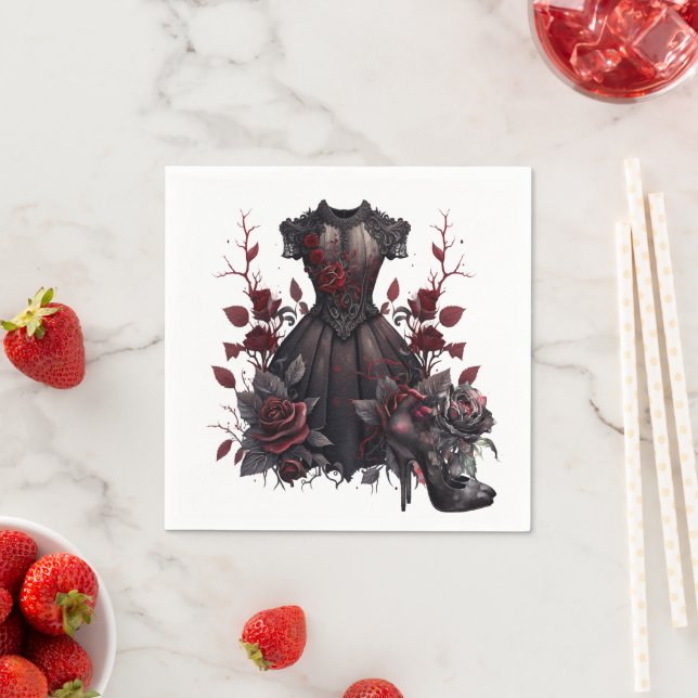 Victorian Black Dress | Antique Roses and Heels Napkin (Insitu)