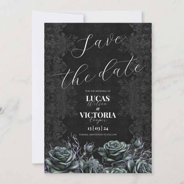 Victorian Black Gothic Wedding Save the Date  Invitation (Front)