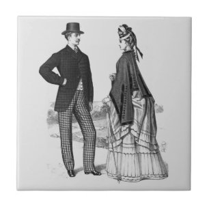 Victorian Black Grey Man Woman Elegant Tile