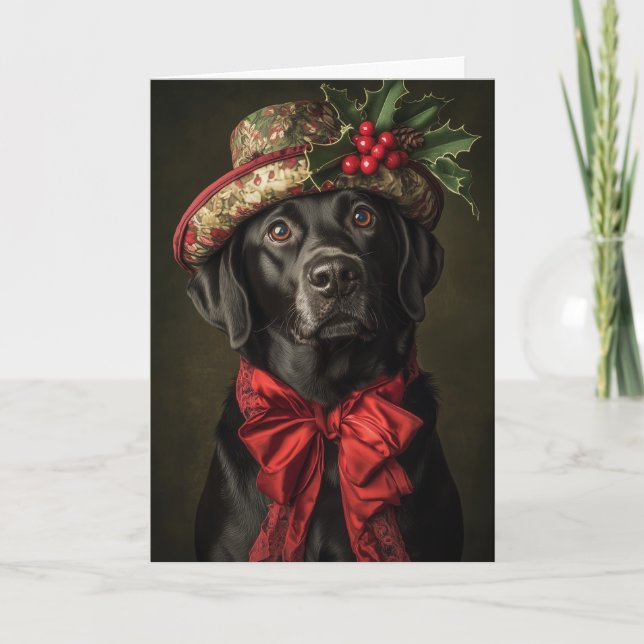 Victorian Black Lab Christmas Holiday Card (Front)