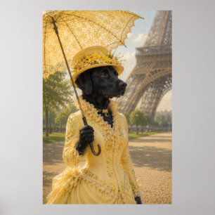 Victorian Black Labrador Lady at the Eiffel Tower Poster