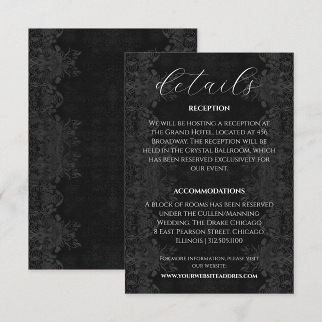 Victorian Black Moody Wedding Information  Enclosure Card (Front/Back)