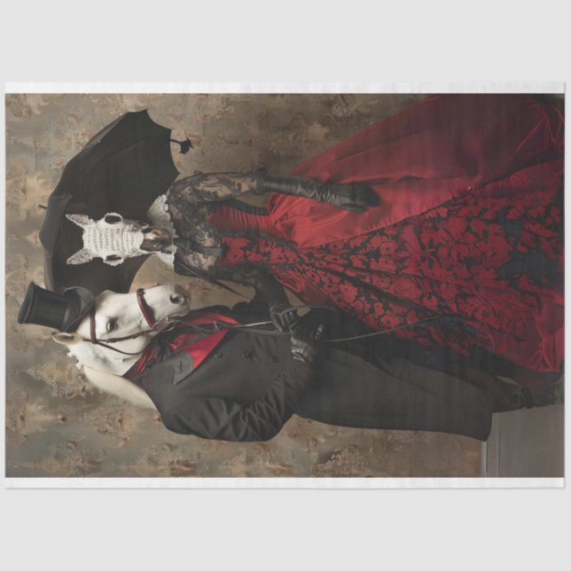 Victorian Black Red Dressed Horses Decoupage  Tissue Paper (Front)