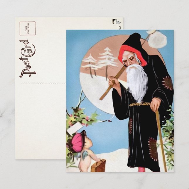 Victorian Black Robed Santa Postcard (Front/Back)