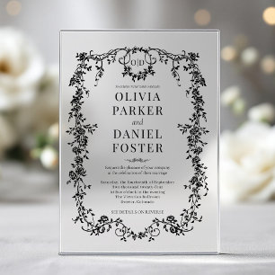 Victorian Black Wedding Monogram Acrylic Invitations