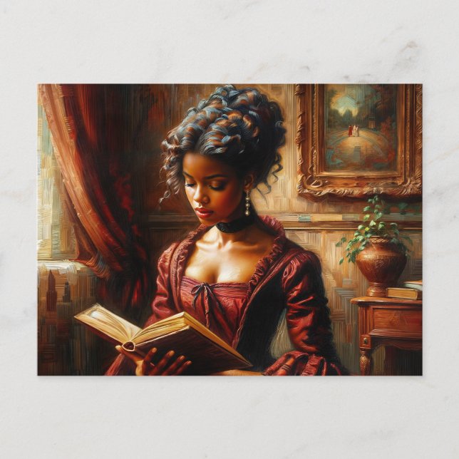 Victorian Black Woman In Red Reading Postcard (Front)