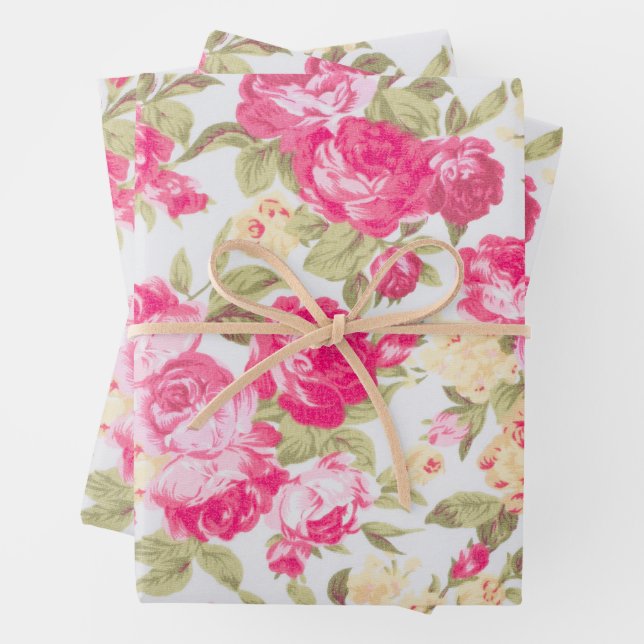Victorian Blooming Roses Floral  Wrapping Paper Sheet (In situ)