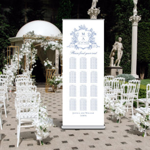 Victorian Blue 12 Table Wedding Seating Chart Retractable Banner