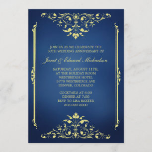 Victorian Blue and Gold Anniversary Invitation