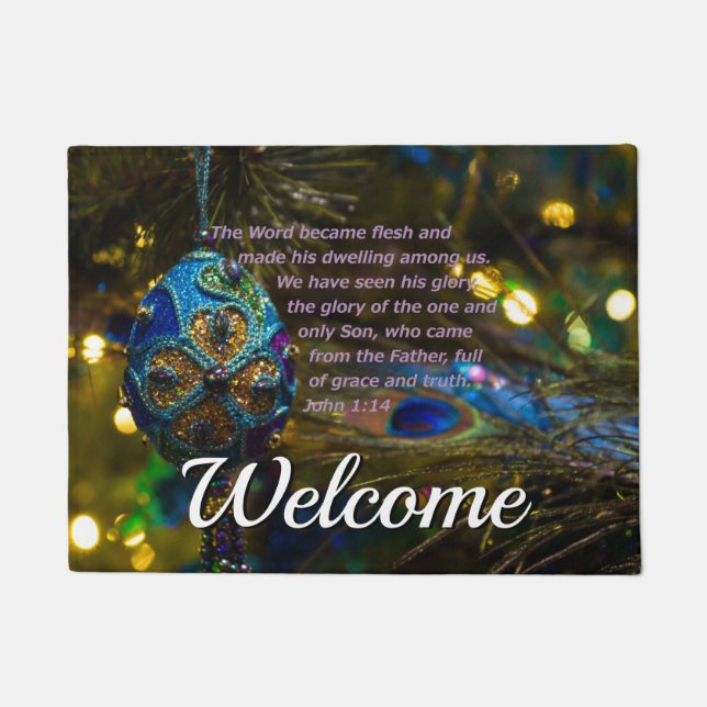 Victorian Blue Bible Verse Welcome Doormat (Front)