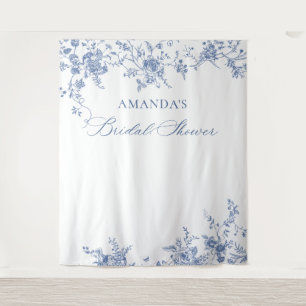 Victorian Blue Floral Bridal Shower Backdrop Tapestry