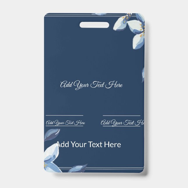 Victorian Blue Floral Dusty Blue Wedding  ID Badge (Front)