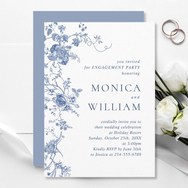 Victorian Blue French Floral ENGAGEMENT PARTY Invitation (Creator Uploaded)