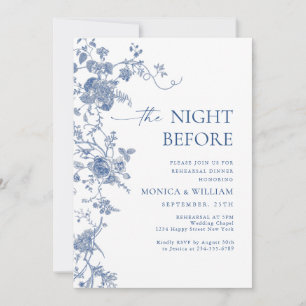 Victorian Blue French Floral Rehearsal Dinner Invitation