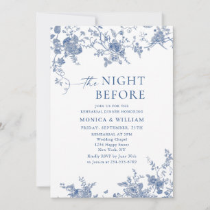 Victorian Blue French Floral Rehearsal Dinner Invitation
