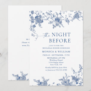 Victorian Blue French Floral Rehearsal Dinner Invitation
