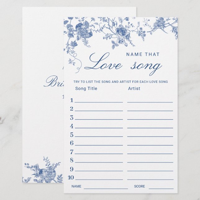 Victorian Blue French Garden Bridal Shower Game (Front/Back)