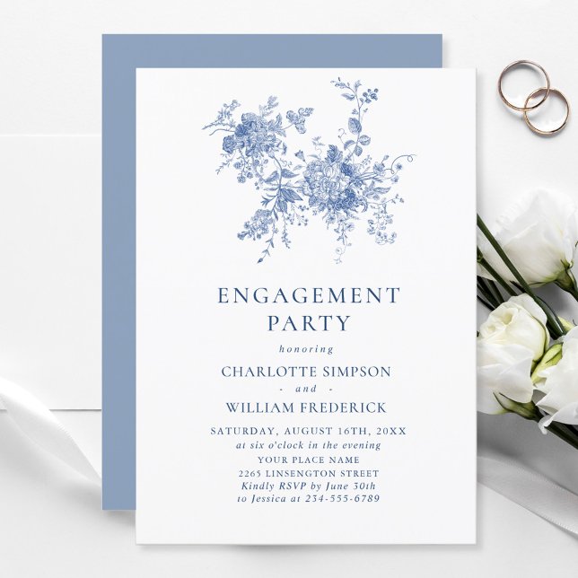 Victorian Blue French Garden ENGAGEMENT PARTY Invitation (Creator Uploaded)