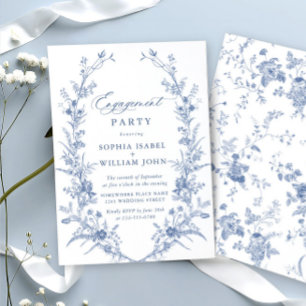 Victorian Blue French Garden ENGAGEMENT PARTY Invitation
