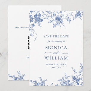 Victorian Blue French Garden Floral Photo Wedding Save The Date